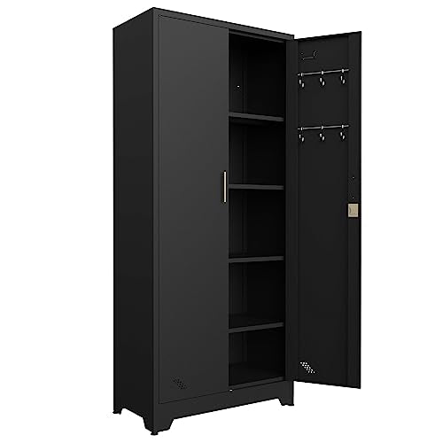 Metal Storage Cabinet with Locking Doors and Adjustable Shelves, Garage Storage Cabinet for Garage, Home, Office, Classroom (Black)