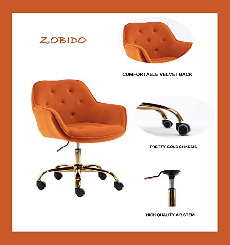 ZOBIDO Comfy Velvet Swivel Task Chair with Wheels for Home Office, Dark Orange Z487