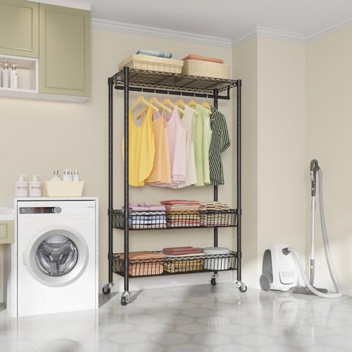VIPEK R2 Rolling Garment Rack Heavy Duty Adjustable Clothes Rack with Basket, White K144095