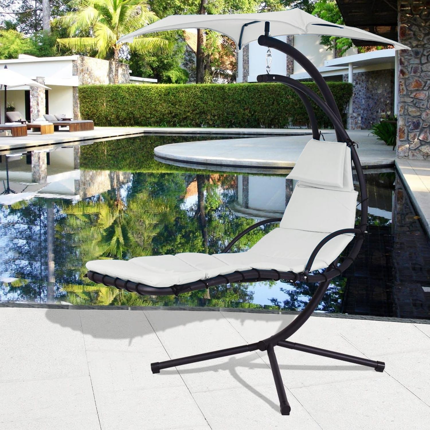 Outdoor Hanging Lounge Chair Replacement Cushion Cover, Waterproof Patio Swing Chair Pad, Khaki L36120