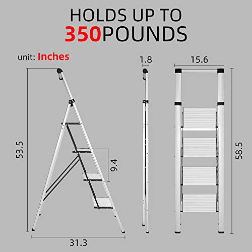 4 Step Ladder, Gold Aluminum Folding Ladder Stool, Non-Slip Treads, 330 Lbs Capacity F7757