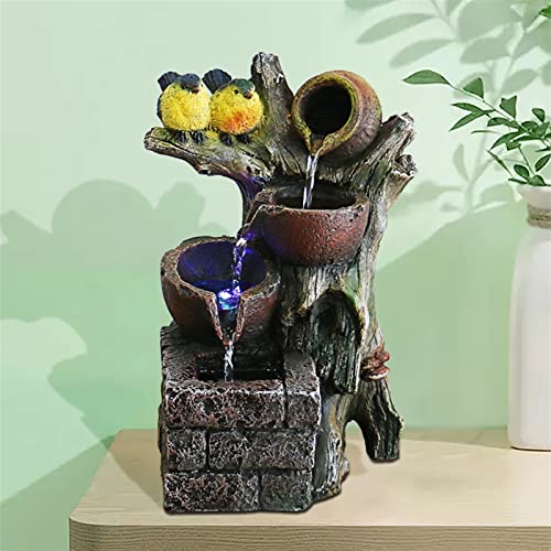 Indoor Desktop Waterfall Fountain with Bird Resin Decor T60209