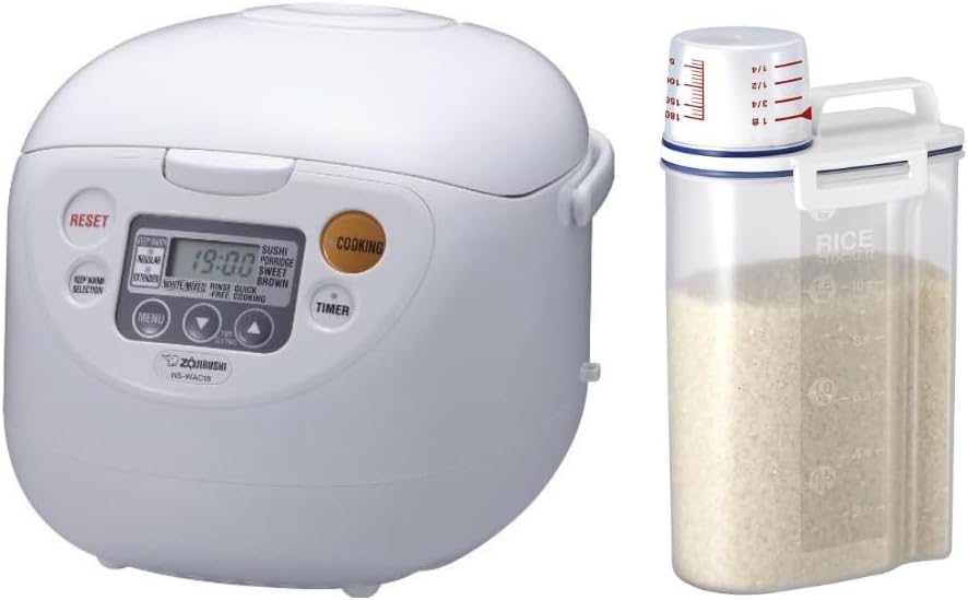 Zojirushi NS-WAC18-WD 10-Cup (Uncooked) Micom Rice Cooker and Warmer Bundle with Rice Container Bin (2 Items)