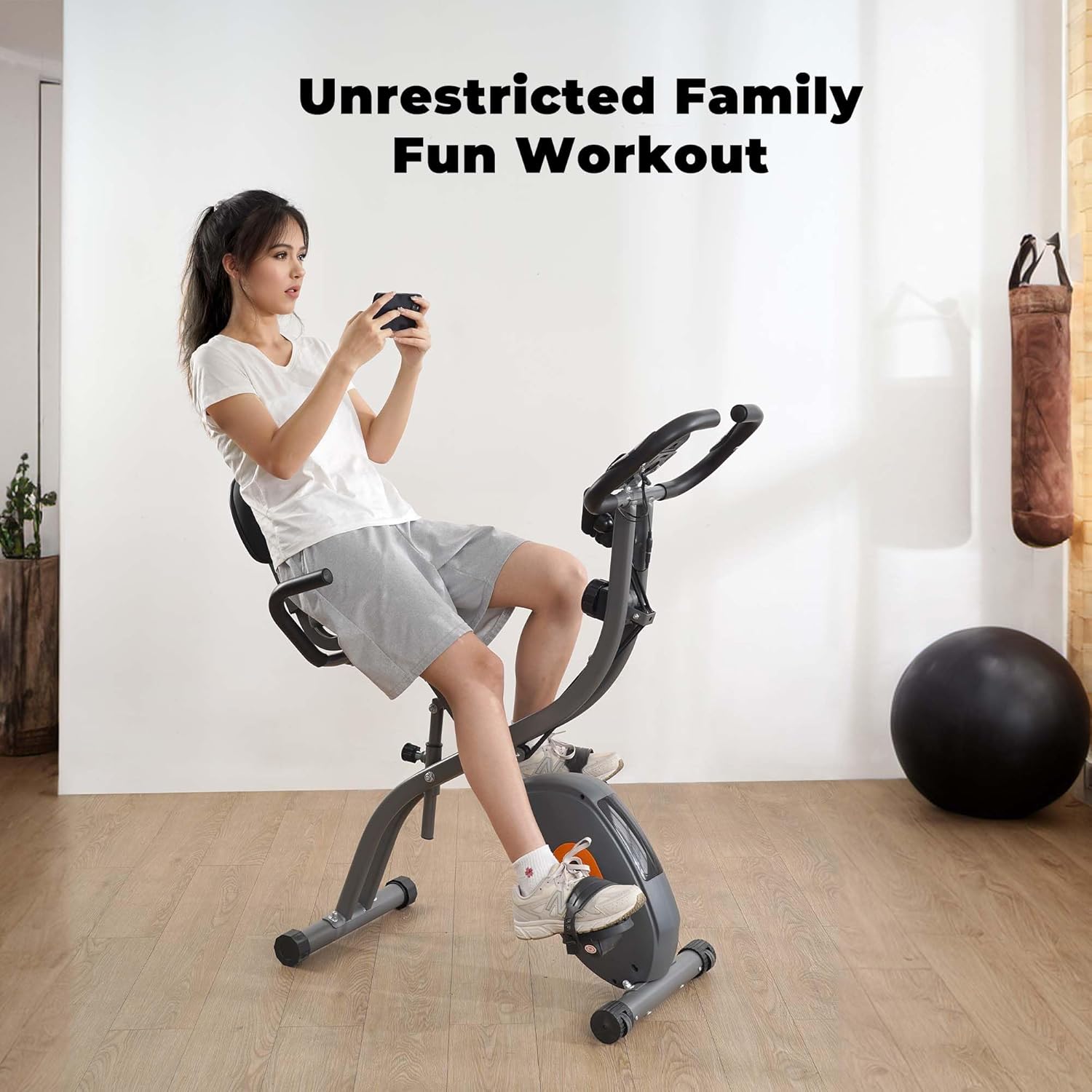 Folding Exercise Bike with Arm Resistance Bands and Pulse Sensor LCD Monitor J107067