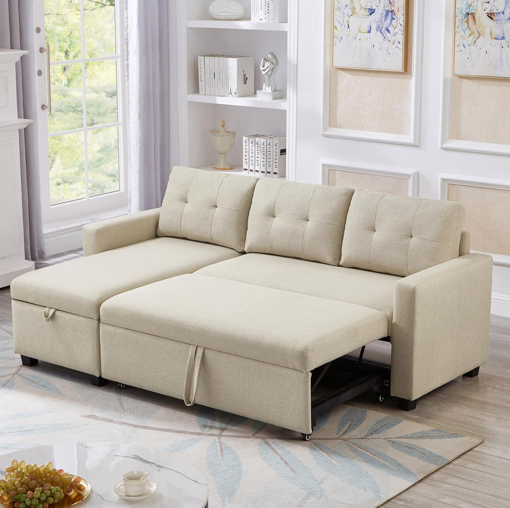 81.5" Convertible Sectional Sofa Sleeper with Storage, Beige E664142