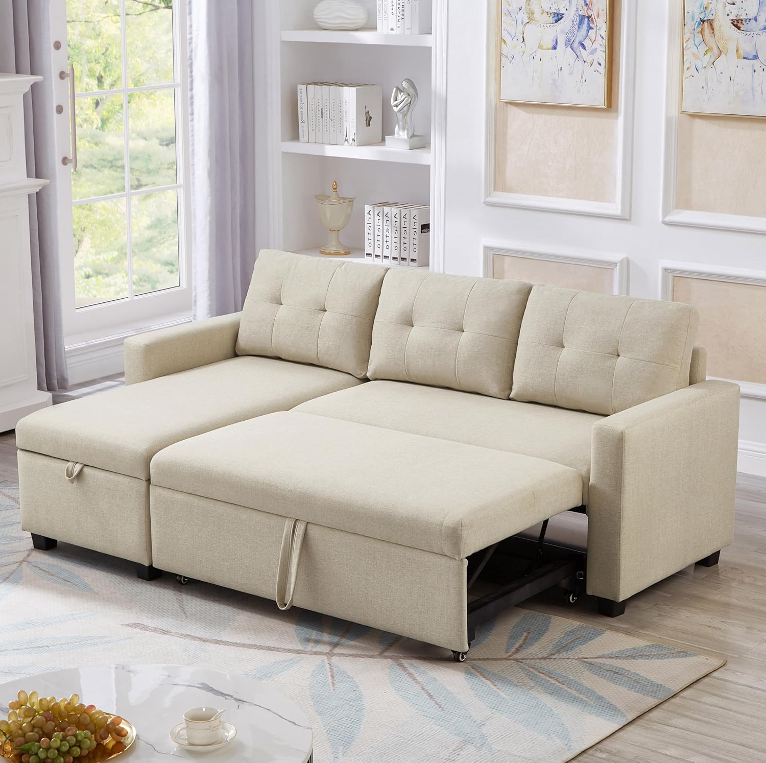 81.5" Convertible Sectional Sofa Sleeper with Storage, Beige E664142