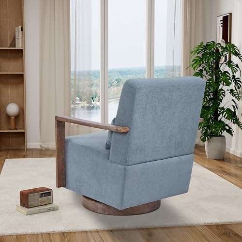 Swivel Accent Chair with Solid Wood Armrests, Beige V9687