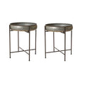 glitzhome Set of 2 Metal End Table with Removable Tray,Galvanized Side End Table Round and Waterproof Outdoor or Indoor Tray for Living Room Bedroom Balcony and Office