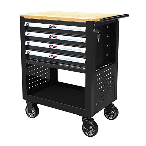 DNA MOTORING 30"W x 37"H x 18"D 4-Drawer Rolling Tool Cart with Locking Cabinet, Black J753366