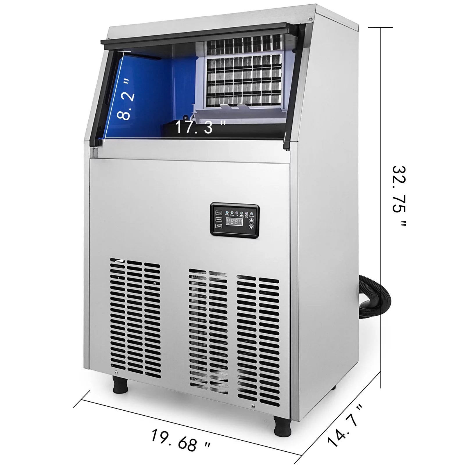 VEVORbrand Commercial Ice Maker 110-120lbs/24H with Drain Pump, Stainless Steel Y171263