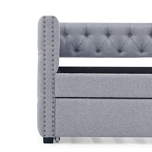 Fabric Upholstered Twin Daybed with Trundle, No Box Spring Needed F868722