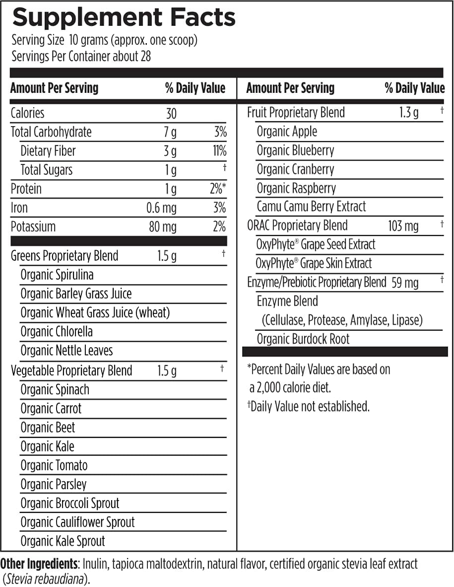 Designs for Health EssentiaGreens Vegan Greens Powder with Organic Spirulina, Kale and Prebiotic Fiber A90426