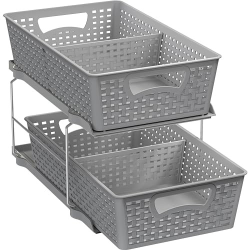 Simple Houseware 2 Tier Bathroom Organizer Tray Pull-Out Sliding Drawer/Under-Sink Storage, Brown