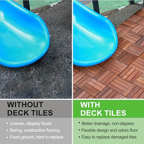 Interlocking Acacia Wood Deck Tiles 10PCS Waterproof Patio Flooring N963