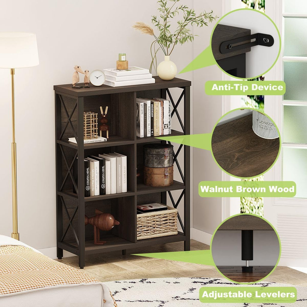 FATORRI Industrial Cube Bookcases and Bookshelves Walnut Brown U5827