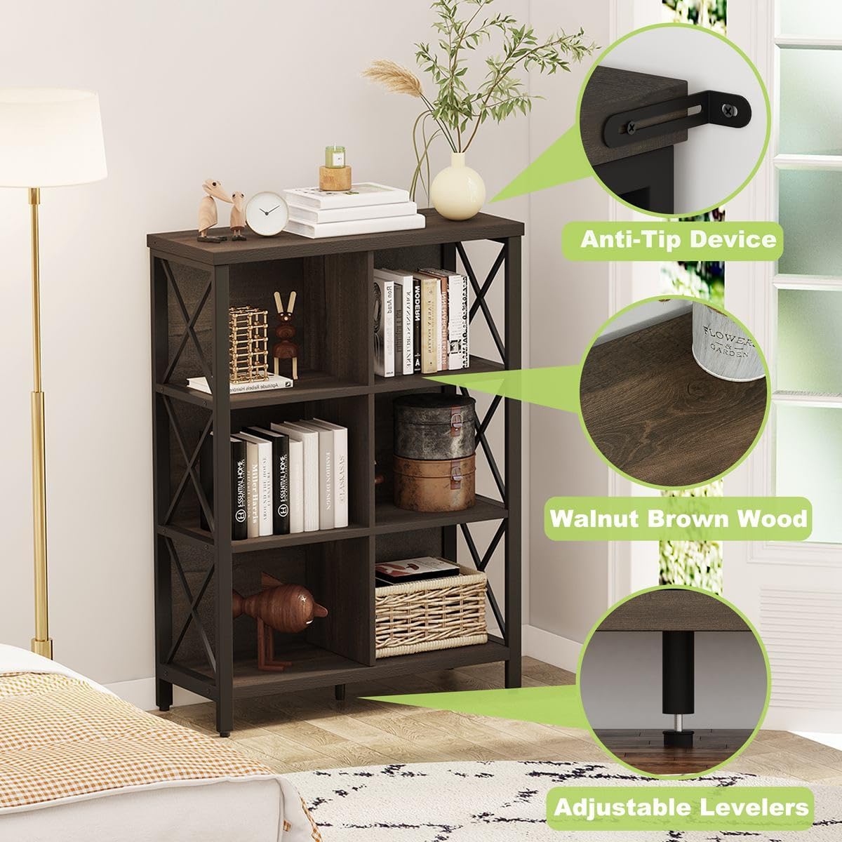 FATORRI Industrial Cube Bookcases and Bookshelves Walnut Brown U5827