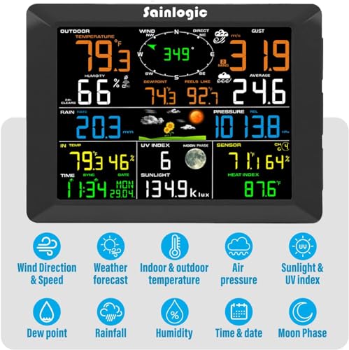 Sainlogic 10-in-1 WiFi Smart Weather Station with Outdoor Sensor and 8.3 Inch Color Display K845