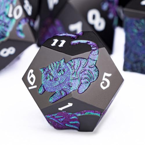Metal DND Cat Dice 7PCS Polyhedral RPG Dice Set with Gift Case B373640