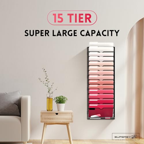 SUPEASY 2 Pack 15-Tier Hanging Wall File Organizer, Black F212
