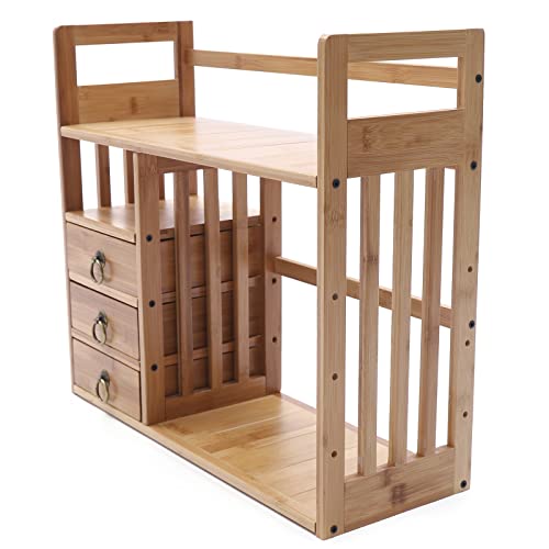 Bamboo Desktop Bookshelf with 3 Drawers, Nut-Brown B80264