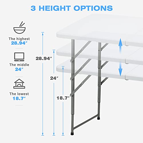 EROMMY Folding Picnic Table, 4ft Portable Plastic with Adjustable Height C1673