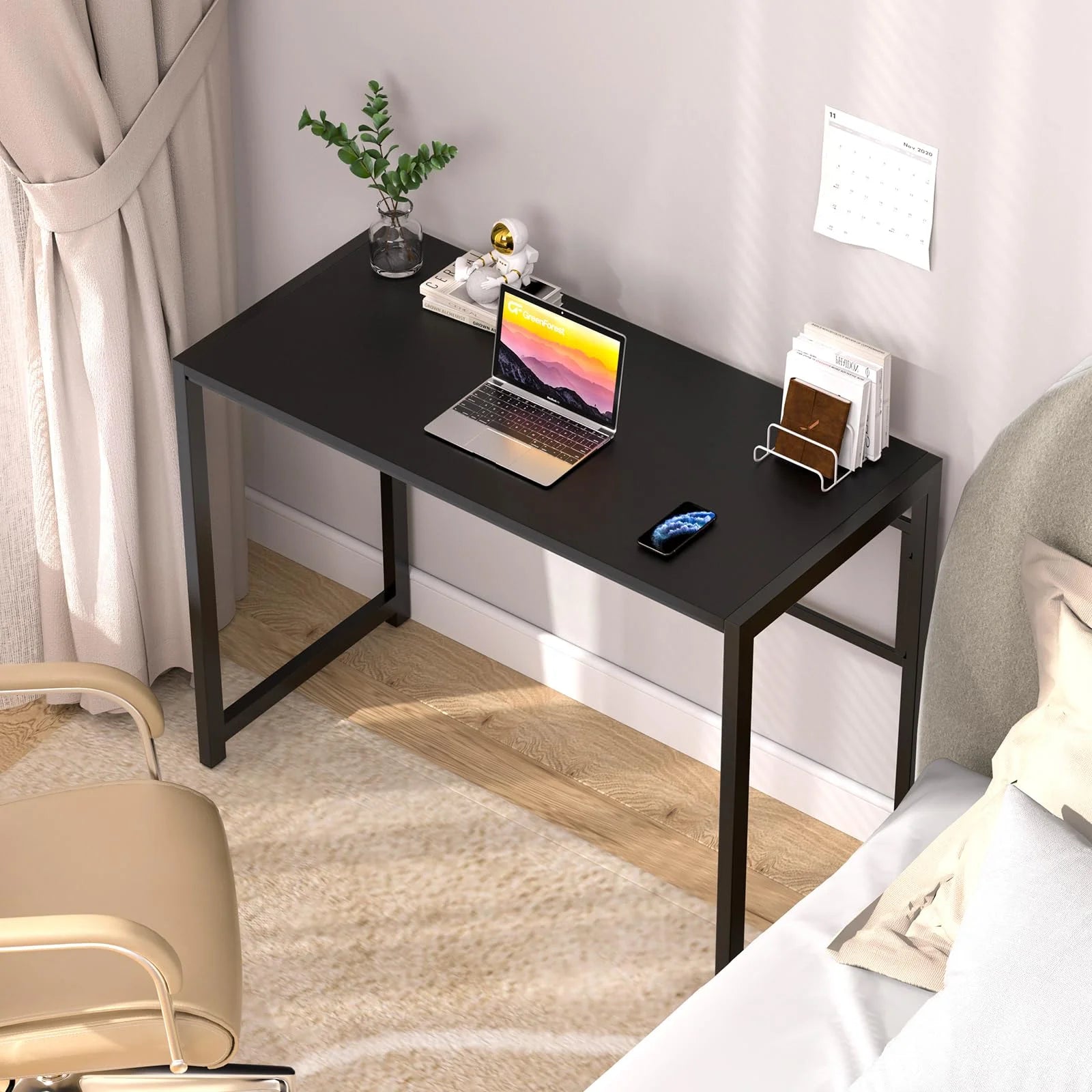 Foldable Desk for Small Spaces, No-Assembly Computer Desk, Black A101