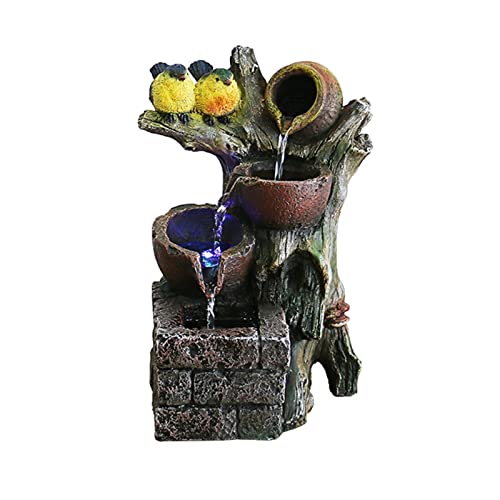 Waterfall Fountain Indoor Desktop Fountain Cascading Water Bowls on Rocks Tabletop Fountain with Bird Resin Waterfall Fountain Living Room Decor Tabletop Fountains (A)