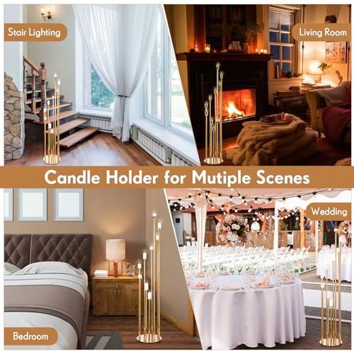 Nosiny 9 Arm Floor Candle Holder 46'' Metal Candelabra Gold, 2 Pcs I5897