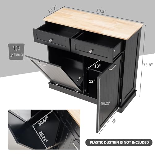 13 Gallon Tilt Out Trash Cabinet with Adjustable Shelf, Black F988