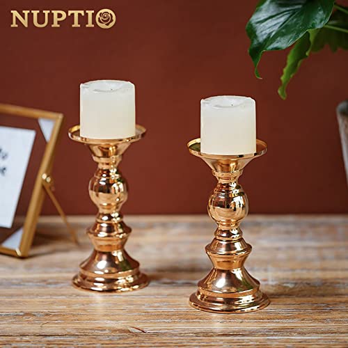 Nuptio Pillar Candle Holders, Metal Candle Holder for Wedding Centerpieces (2 Pcs, Gold) H414