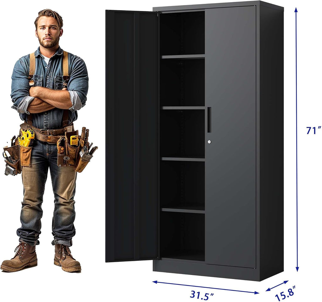 71" Metal Garage Storage Cabinet with Locking Doors and 4 Shelves, Black F83856