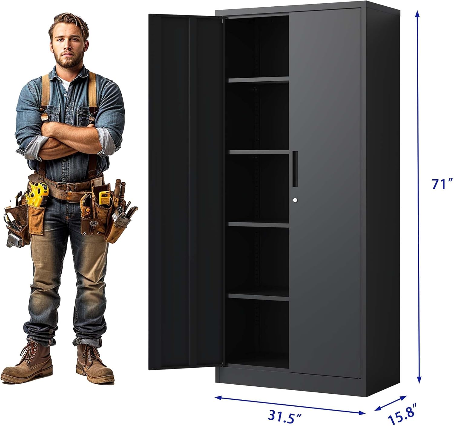 71" Metal Garage Storage Cabinet with Locking Doors and 4 Shelves, Black F83856