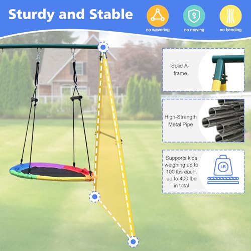 Metal Swing Set for Kids 3-12 with 2 Swings, Glider & Climbing Ladder K392