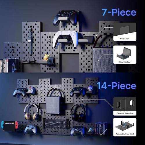 PEGZONE Controller and Headphone Holder Wall Mount, Modular Gaming Pegboard with Accessories, Black & Red R81990