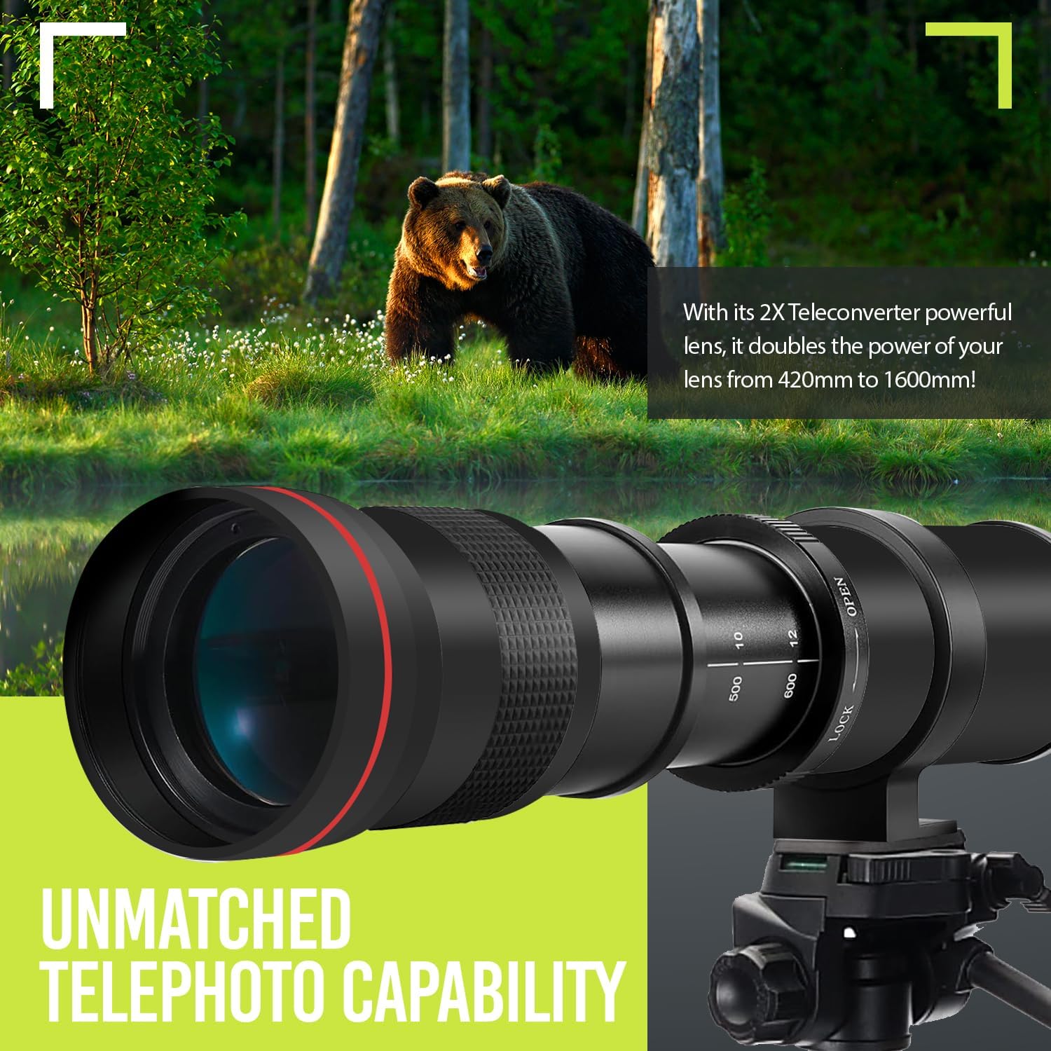 High-Power 420-1600mm f/8.3 Manual Telephoto Zoom Lens for Canon EOS Cameras D861445