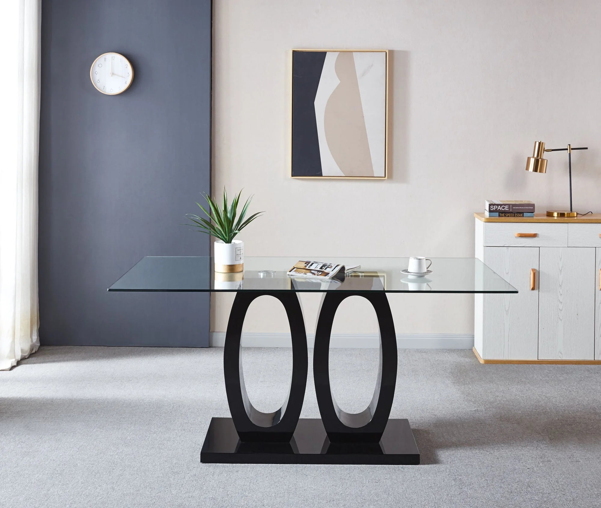 Contemporary Tempered Glass Double Pedestal Dining Table M27036