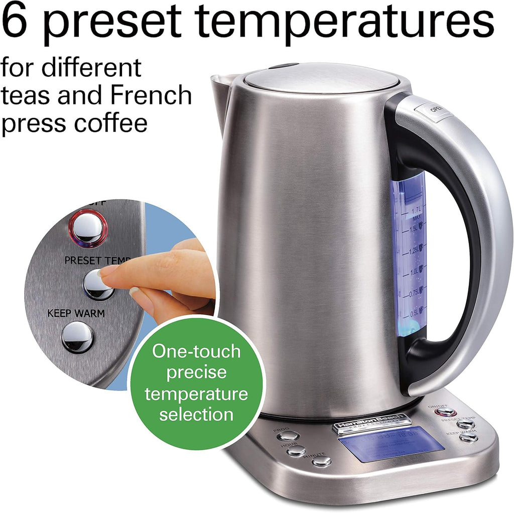 Hamilton Beach Professional Digital Electric Tea Kettle, 1.7 Liter, Silver P390