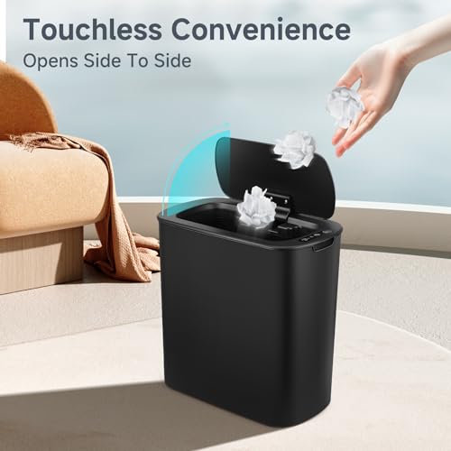 5 Gallon Motion Sensor Bathroom Trash Can with Lid, Touchless, Black S37813