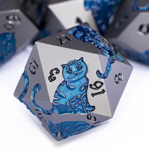 Metal DND Cat Dice 7PCS Polyhedral RPG Dice Set with Gift Case B373640