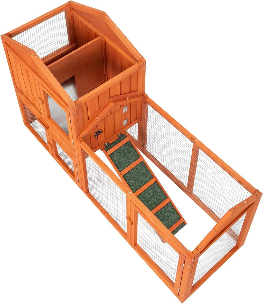 61" Wooden Chicken Coop with Waterproof Roof and Run W9953
