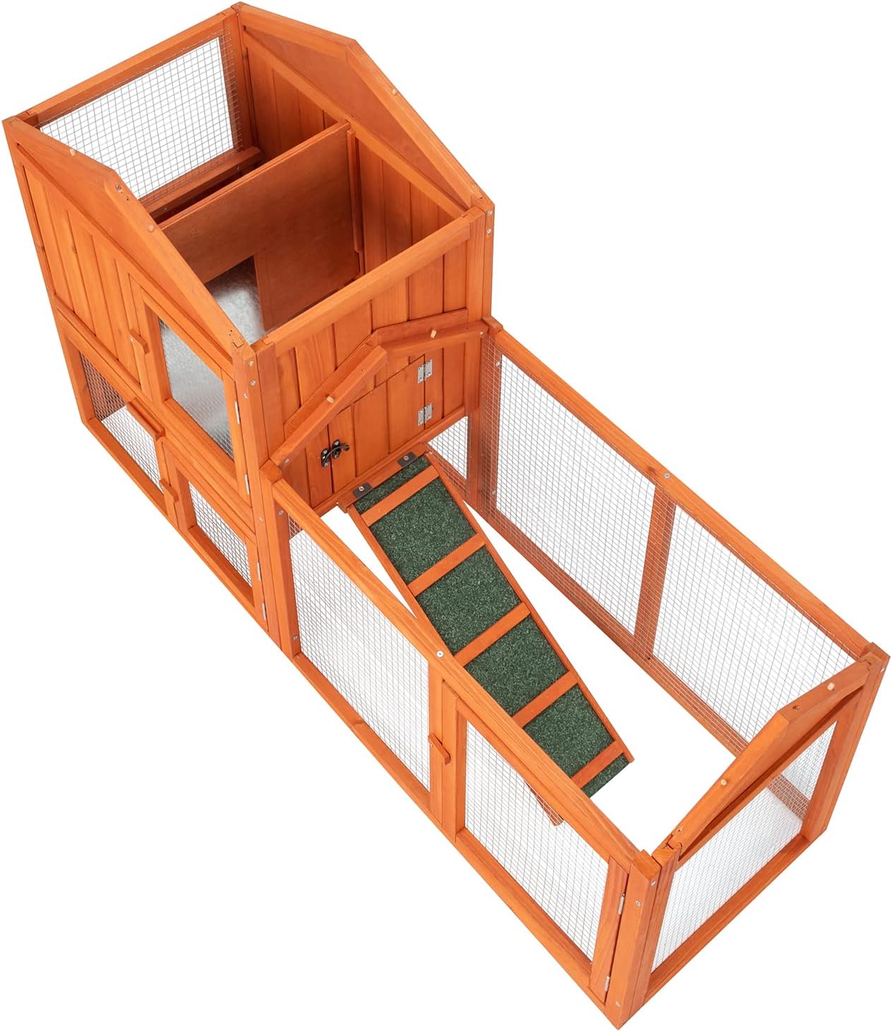 61" Wooden Chicken Coop with Waterproof Roof and Run W9953
