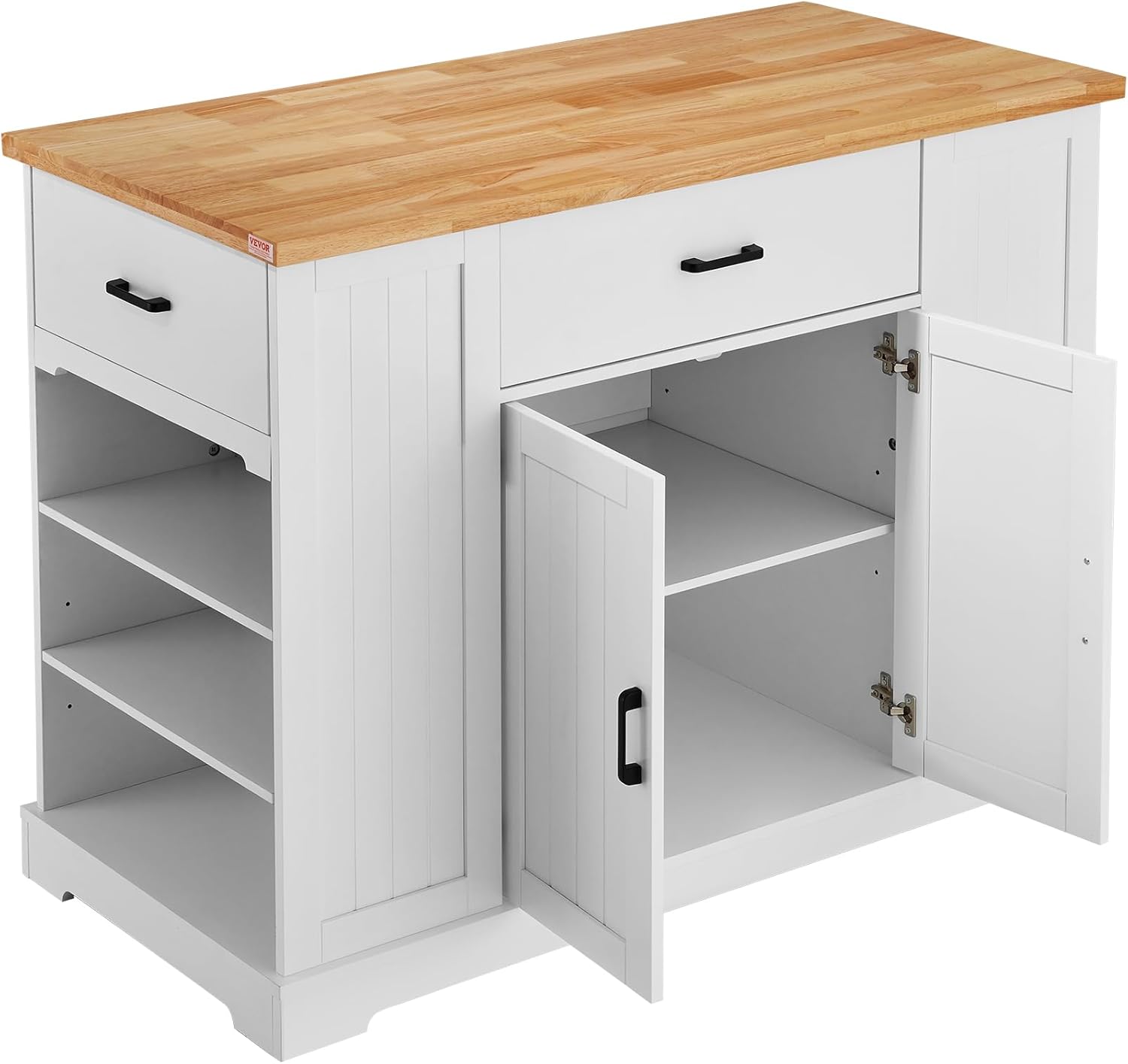 VEVOR Kitchen Island Cart 46" Wood Top Breakfast Bar with Storage Cabinet W280262