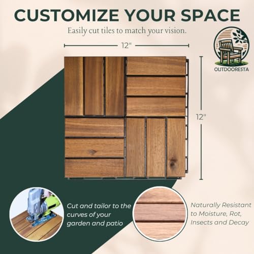 Interlocking Acacia Wood Deck Tiles 12x12" Outdoor Waterproof Patio Flooring K561