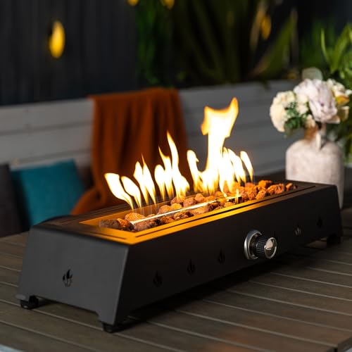 28" Tabletop Fire Pit, Outdoor Propane Gas Fire Pit with Quick Connect Joint, Glass Wind Guard & Lava Rock, Indoor Fire Pit Tabletop, Portable Tabletop Fireplace for Home Decor Patio Camping