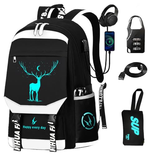 Backpack for Boys.Laptop Backpack with USB Charging Port, Bookbag for School with Anti-Theft Lock,Teens Backpack Cool Backpack for Boys Includes Pencil Bag,luminous Backpack（blue）
