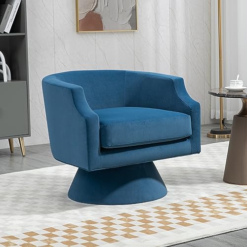 360 Degree Swivel Barrel Chair, Round Accent Sofa Chair with Wide Upholstered, Comfy Velvet Swivel Club Armchair for Living Room, Bedroom, Office (Blue)