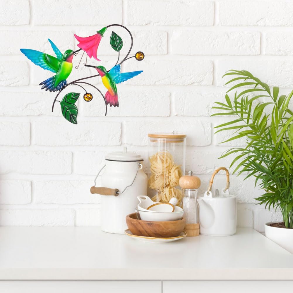 Metal Wall Art Hummingbird with Flower Outdoor Yard Decor L67010