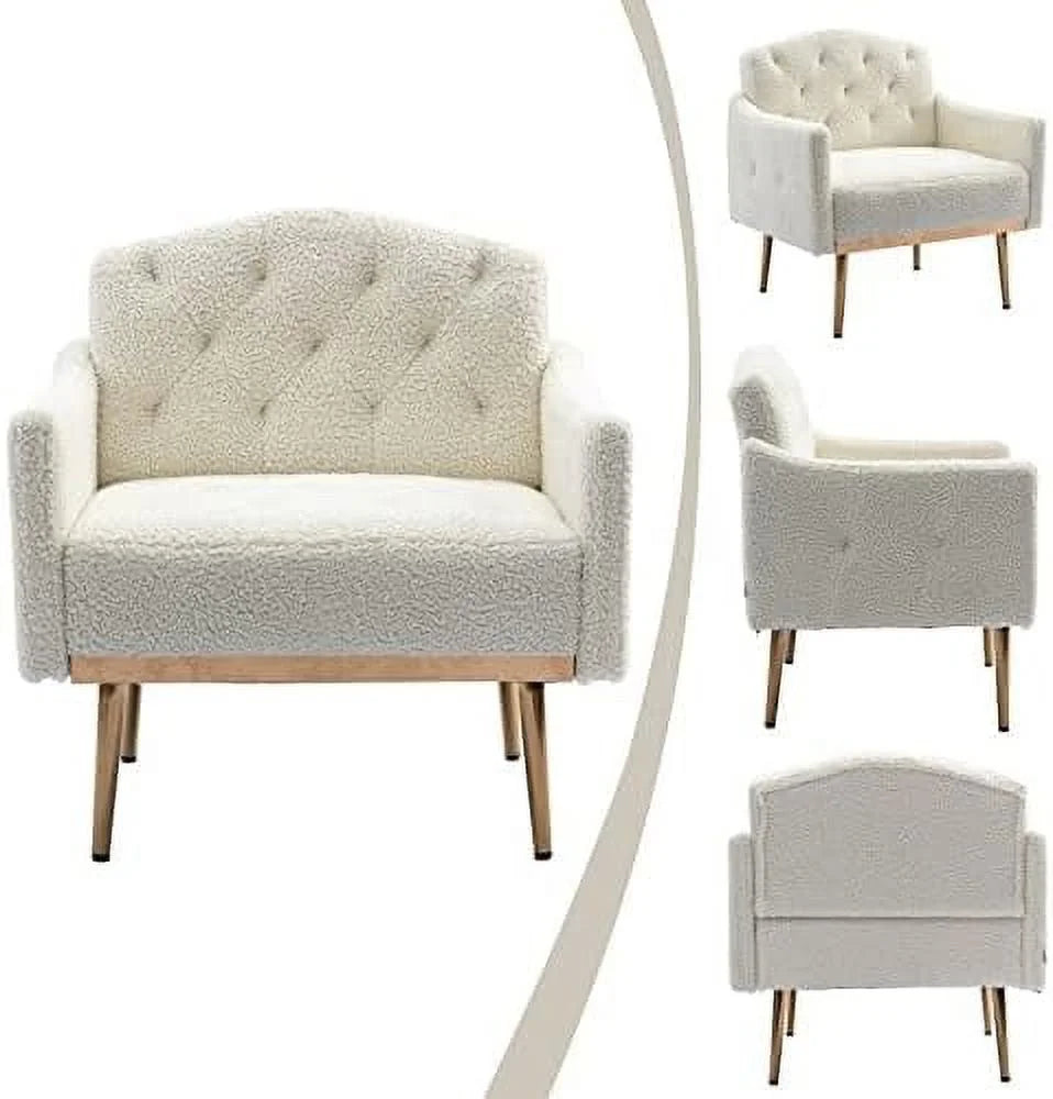 HOOMHIBIU Modern Velvet Accent Chair with Rose Golden Metal Legs for Living Room, Pink N9541
