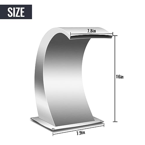 Stainless Steel Pool Waterfall Spillway with Pipe Connector, 17.7 Inch D9336