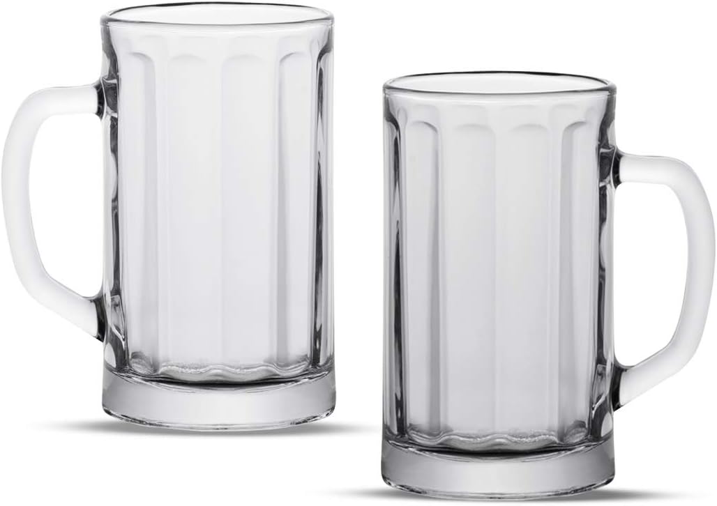Vikko 17 oz Beer Glass Mugs, Set of 6, Clear with Handle V847